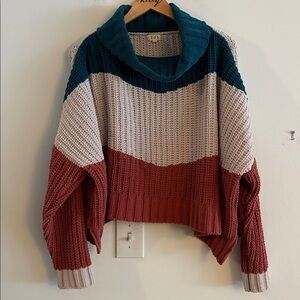 POL Colorblock Long Sleeve Turtleneck Sweater Size Large